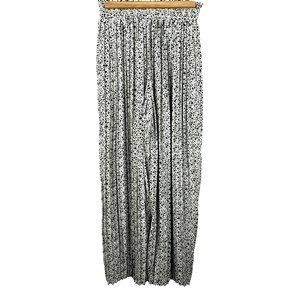 Common Assembly Micro Pleated Black White Cheetah Wide Leg Pants M Elastic Waist